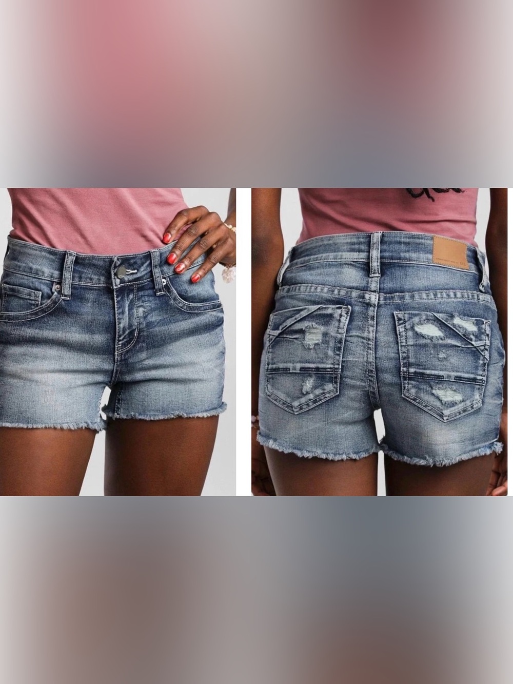 Buckle BKE Victoria Mid-Distressed Stretch Cut-off 2.5” Blue Jean Shorts Sz 28